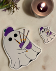 Scottish Bagpiper Ghost Sticker, Cute Spooky Paranormal Gift, Waterproof Vinyl Halloween Decal, Seasonal Embellishment, Scotland Spirits