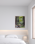California Redwoods Photography Print – Wooden Bridge Forest Wall Art, Nature Landscape Décor, Serene Redwood Grove Artwork
