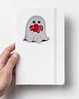 Valentine Ghost Glossy Vinyl Sticker – Cute Spooky Ghost with Chocolate Hearts for Water Bottles, Laptops & Journals
