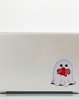 Valentine Ghost Glossy Vinyl Sticker – Cute Spooky Ghost with Chocolate Hearts for Water Bottles, Laptops & Journals