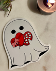 Valentine Ghost Glossy Vinyl Sticker – Cute Spooky Ghost with Chocolate Hearts for Water Bottles, Laptops & Journals