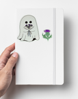 Scottish Thistle Ghost Sticker Set – Cute Glossy Vinyl Ghost with Thistle Flower Bouquet Stickers for Laptops, Water Bottles & Journals