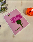 Scottish Thistle and Bee Glossy Vinyl Sticker – Floral Waterproof Nature Decal for Laptops, Water Bottles, Journals & Scrapbooks