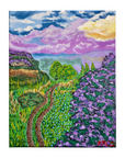 Original Acrylic Mountain Path Landscape Painting – 11x14 Stretched Canvas with Wildflowers, Trees & Colorful Sky
