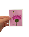 Scottish Thistle and Bee Glossy Vinyl Sticker – Floral Waterproof Nature Decal for Laptops, Water Bottles, Journals & Scrapbooks