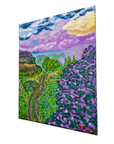 Original Acrylic Mountain Path Landscape Painting – 11x14 Stretched Canvas with Wildflowers, Trees & Colorful Sky