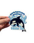 Orca Hydration Buddies Sticker – Cute Glossy Vinyl Drink Up Decal for Water Bottles | Cute Hydration Reminder