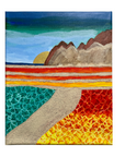 Original Acrylic Mountain Sunset Landscape Painting – 8x10 Stretched Canvas with Colorful Sky, Water & Abstract Fields