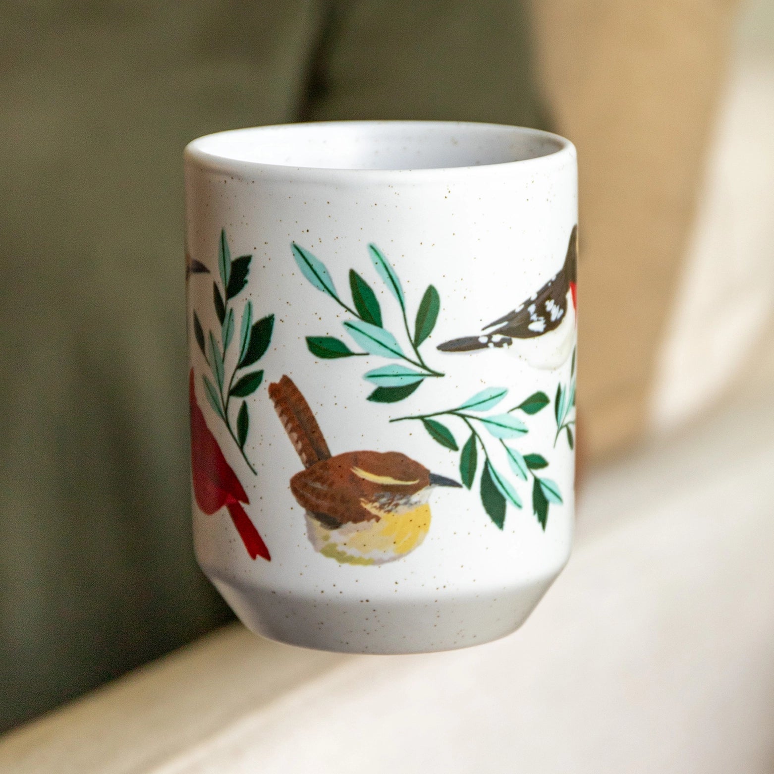 Bird Coffee Mug  Ceramic Cup with Colorful Songbird & Woodland Design