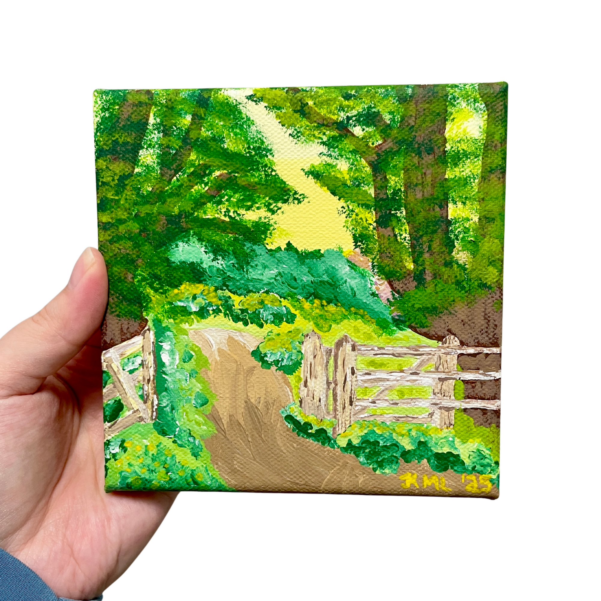 Sunlit Meadow Trail, Original Acrylic Painting, Nature Themed Wall Decor, Traditional Colorful Landscape Artwork for Cozy Home, 5x5 inches