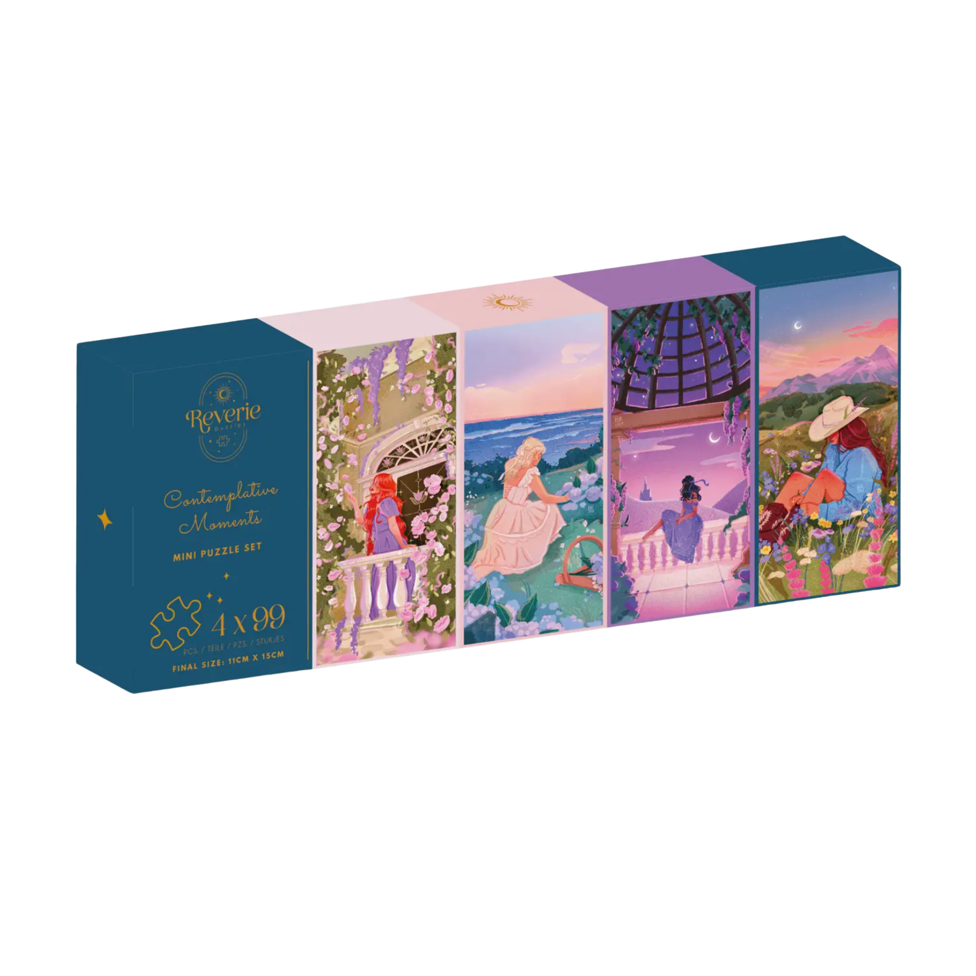 Contemplative Moments Mini Puzzle Set – 4 x 99 Piece – Cerulean Stag