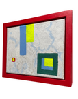 Original Acrylic Geometric Abstract Cloud Painting – 8x10 Framed Canvas with Bold Squares, Rectangles & Modern Design