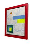 Original Acrylic Geometric Abstract Cloud Painting – 8x10 Framed Canvas with Bold Squares, Rectangles & Modern Design