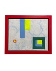 Original Acrylic Geometric Abstract Cloud Painting – 8x10 Framed Canvas with Bold Squares, Rectangles & Modern Design