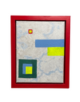 Original Acrylic Geometric Abstract Cloud Painting – 8x10 Framed Canvas with Bold Squares, Rectangles & Modern Design