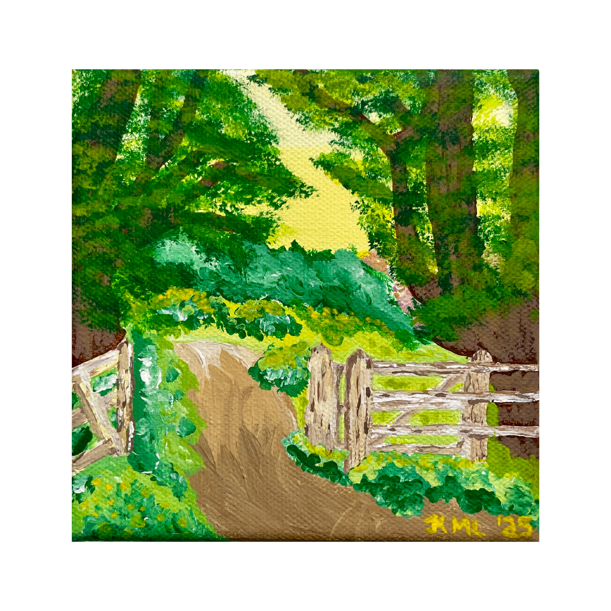 Sunlit Meadow Trail, Original Acrylic Painting, Nature Themed Wall Decor, Traditional Colorful Landscape Artwork for Cozy Home, 5x5 inches