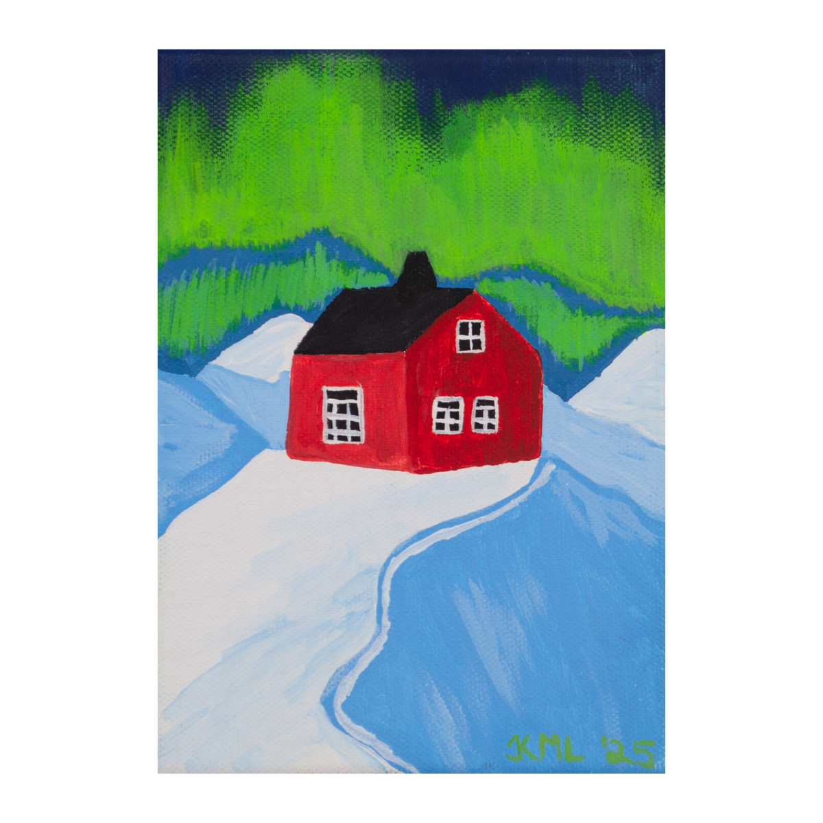 Winter Cabin Art Print – 5x7 Northern Lights Landscape Wall Art
