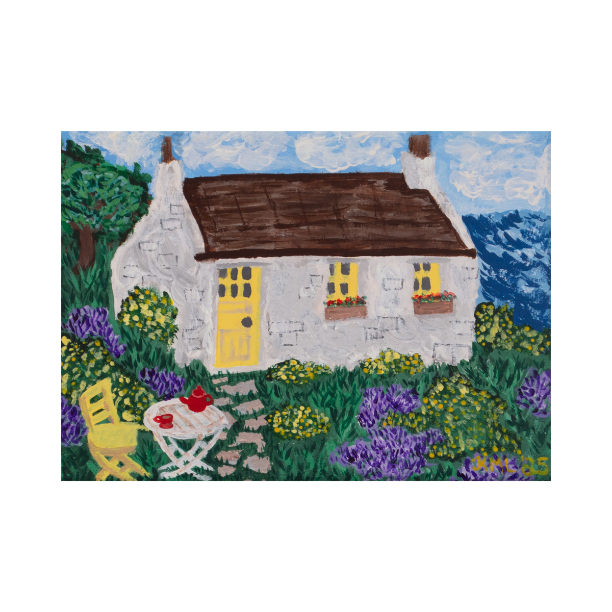 Seaside Cottage Garden Art Print – 7x5 Coastal Wall Art