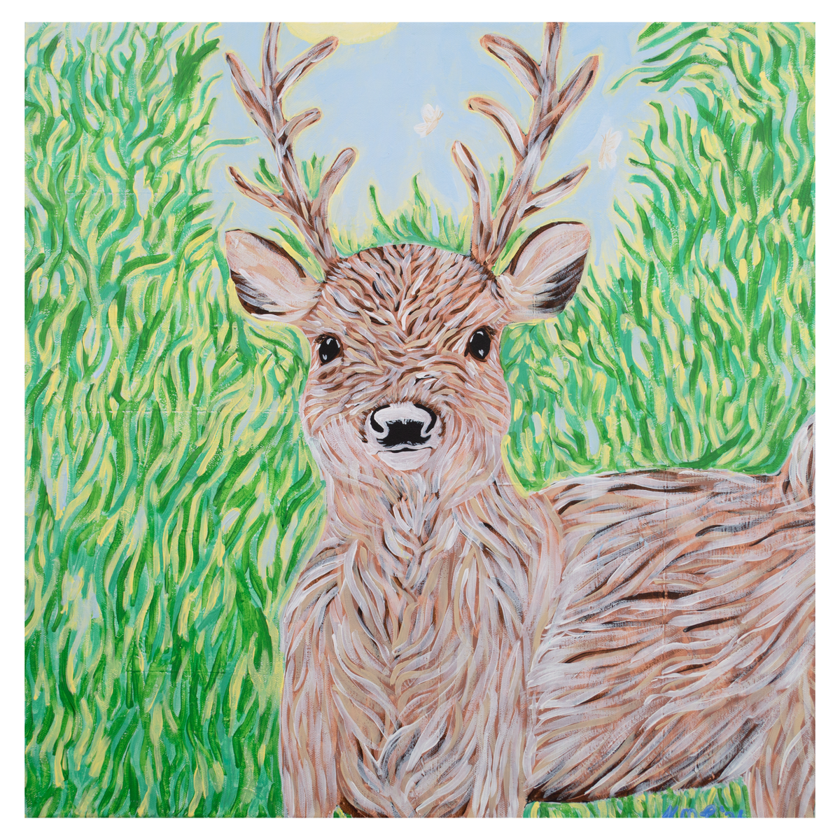 Deer in Meadow Art Print – 11x11 Woodland Wildlife Wall Art